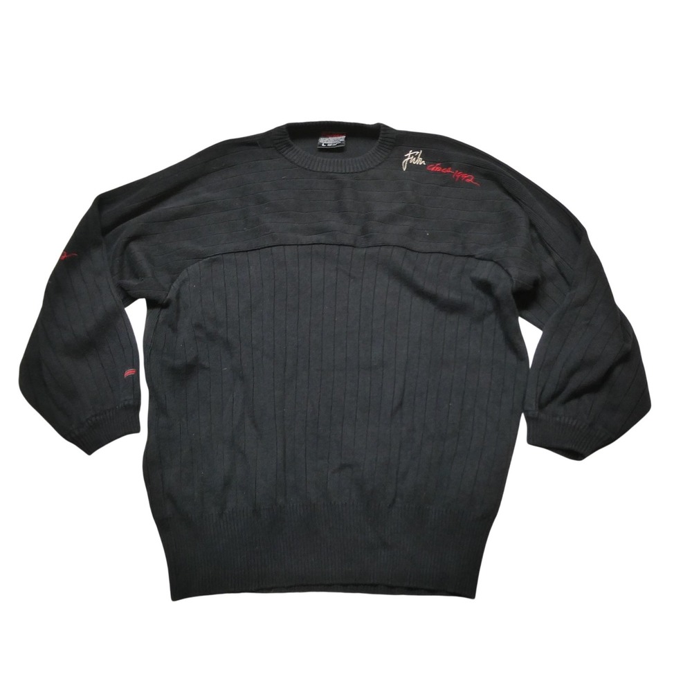 Vintage FUBU Sweater Mens L Black Acrylic Cotton Crewneck Knit Pullover 90s